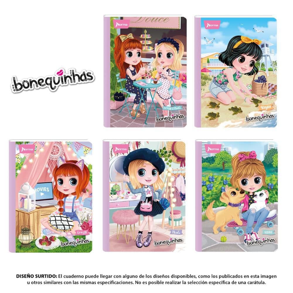 Cuaderno Cosido 100 Hojas Media Carta Cuadriculado Bonequinhas Dolls Norma