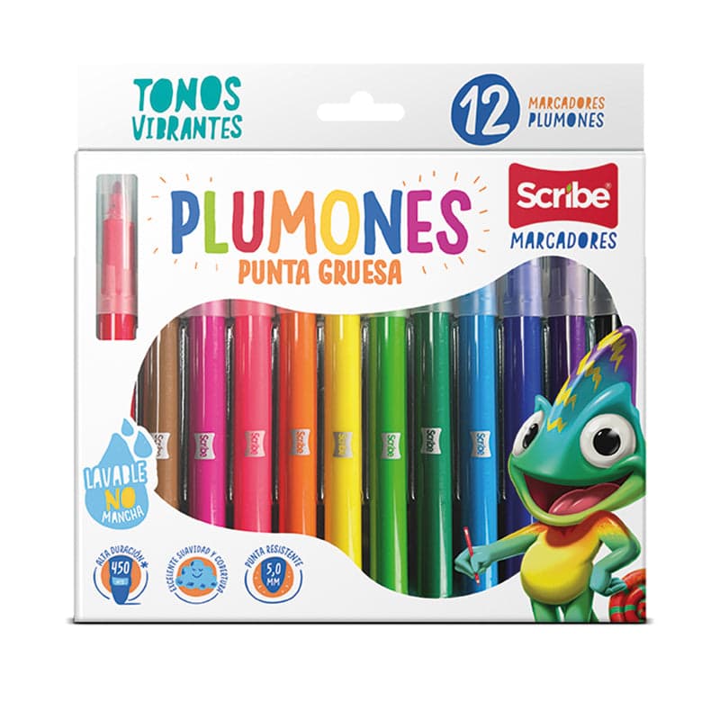 Plumón Lavable Scribe Punta Gruesa x 12