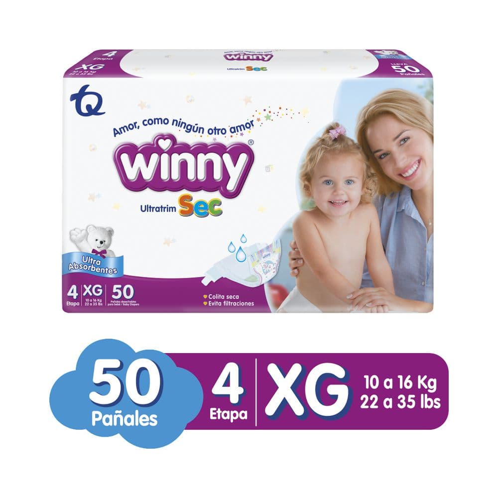 Pañales Winny Etapa 4 x 100 Unidades, 2 Paquetes