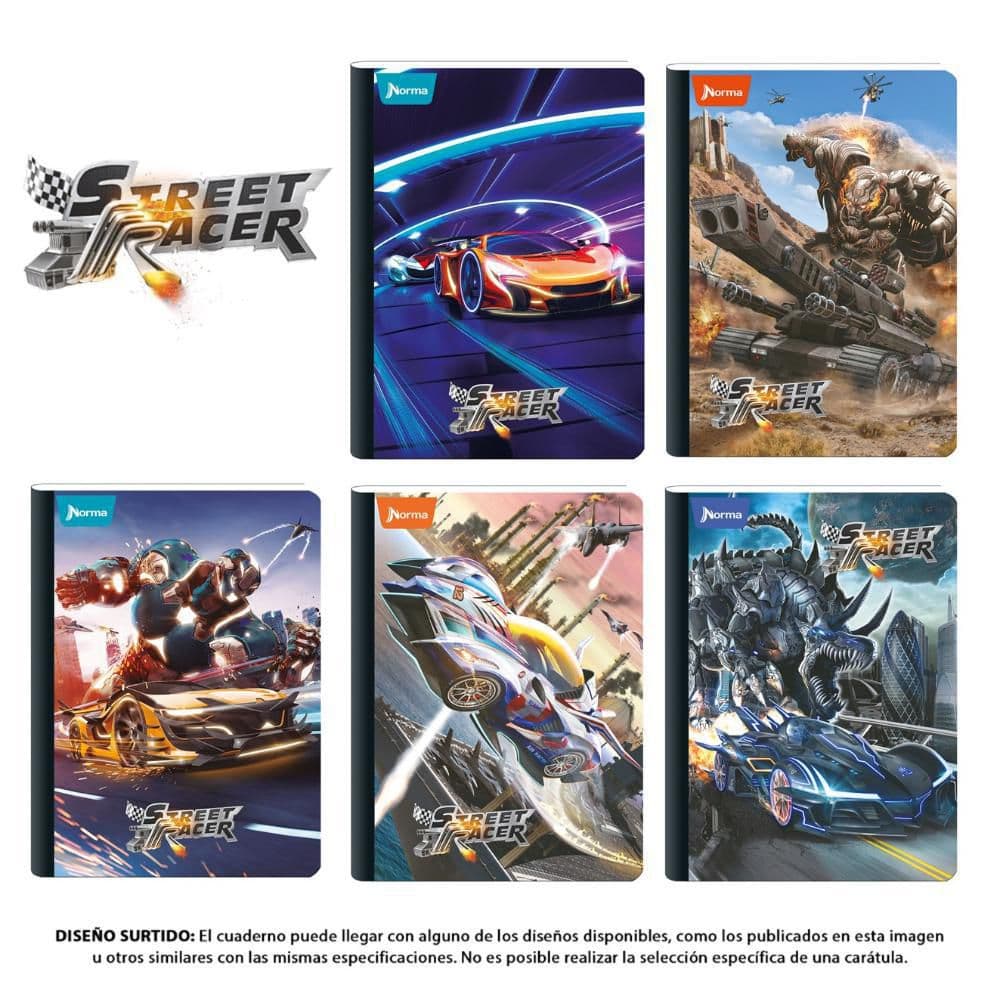 Cuaderno Cosido 100 Hojas Media Carta Ferrocarril Street Racer Norma
