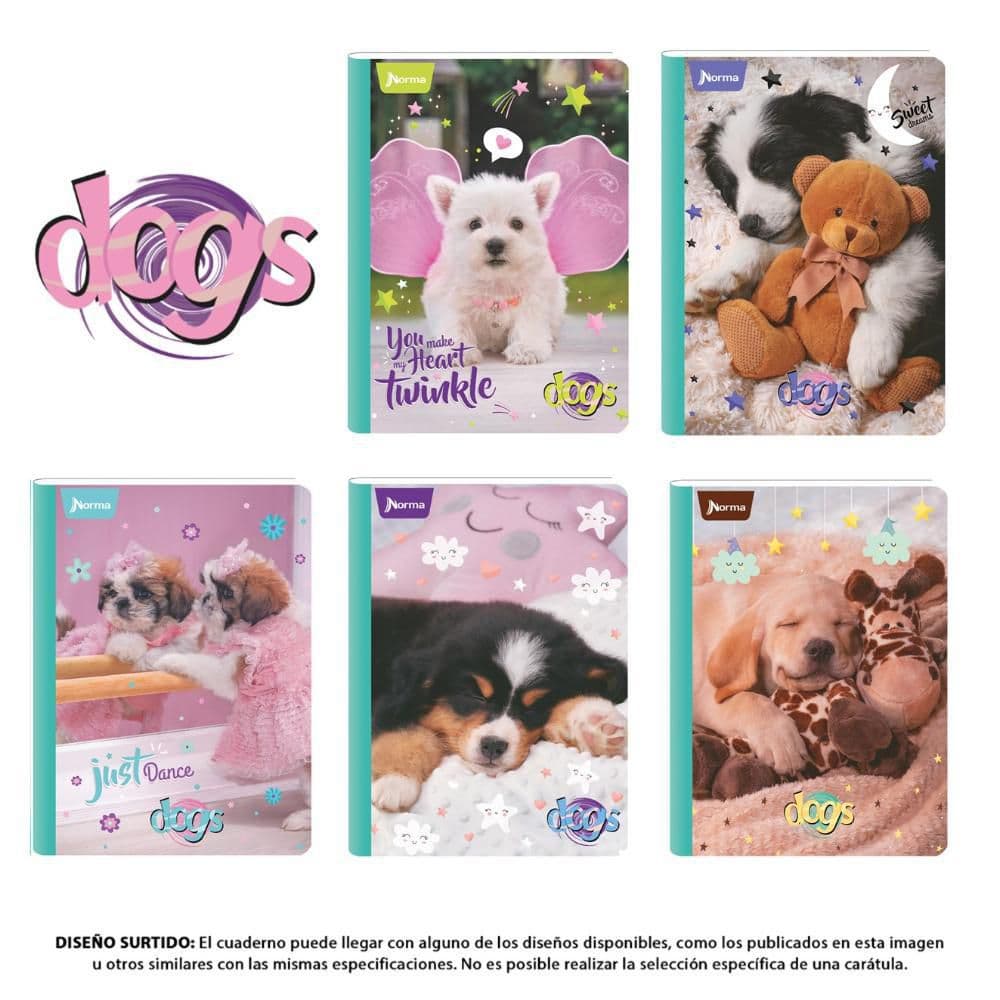 Cuaderno Cosido 100 Hojas Media Carta Cuadriculado Dogs Norma Caja x 30