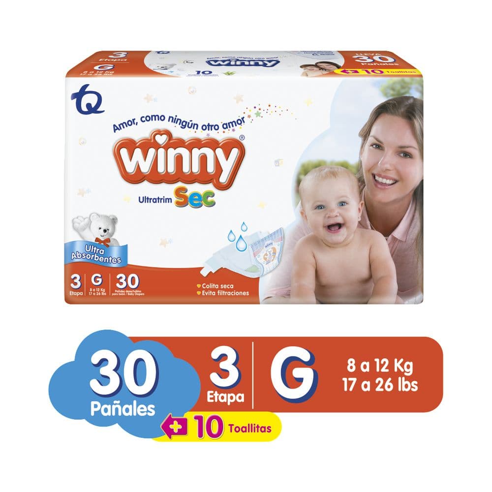 Pañales Winny Etapa 3 x 30 Unidades, 8 Paquetes