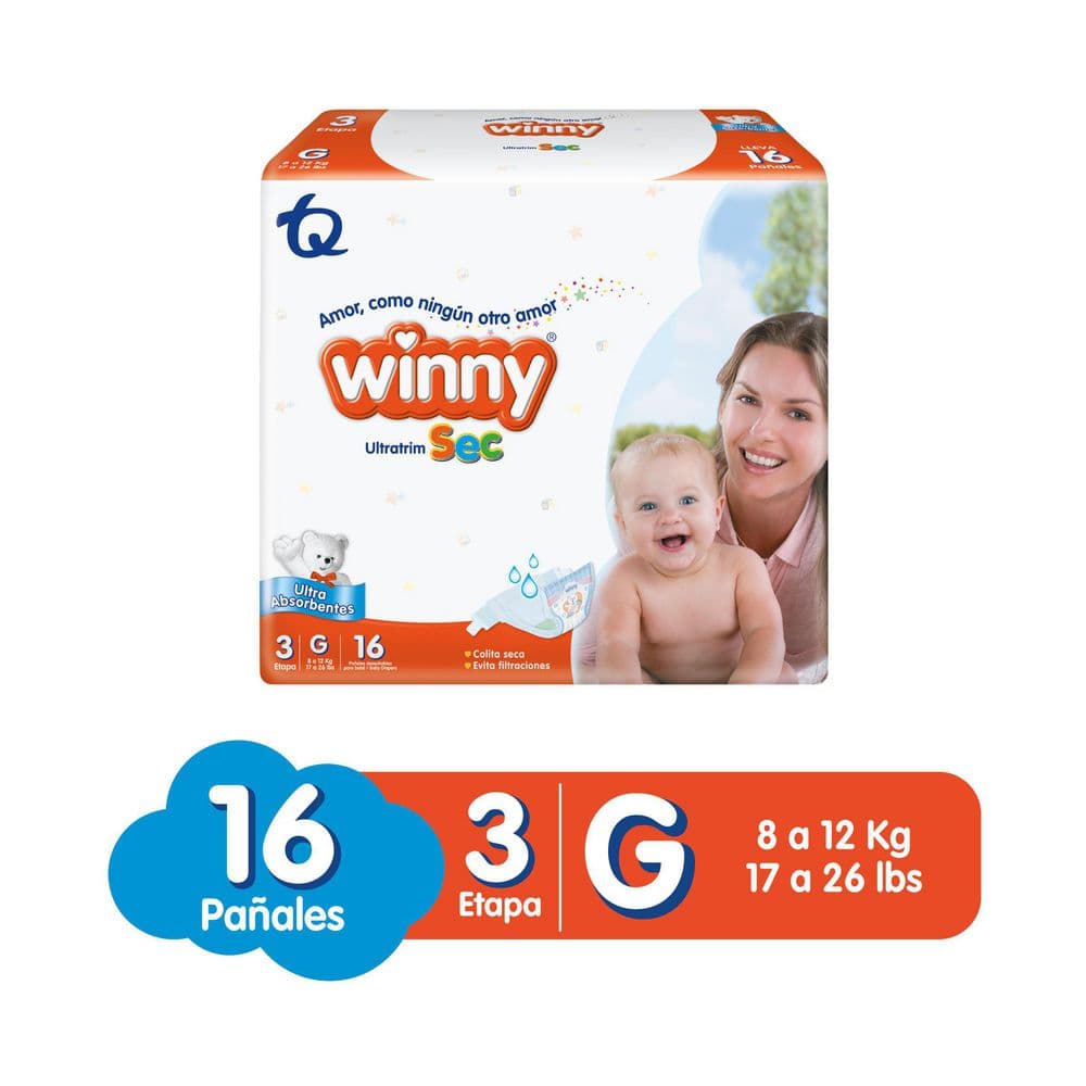 Pañales Winny Etapa 3 x 16 Unidades, 12 Paquetes