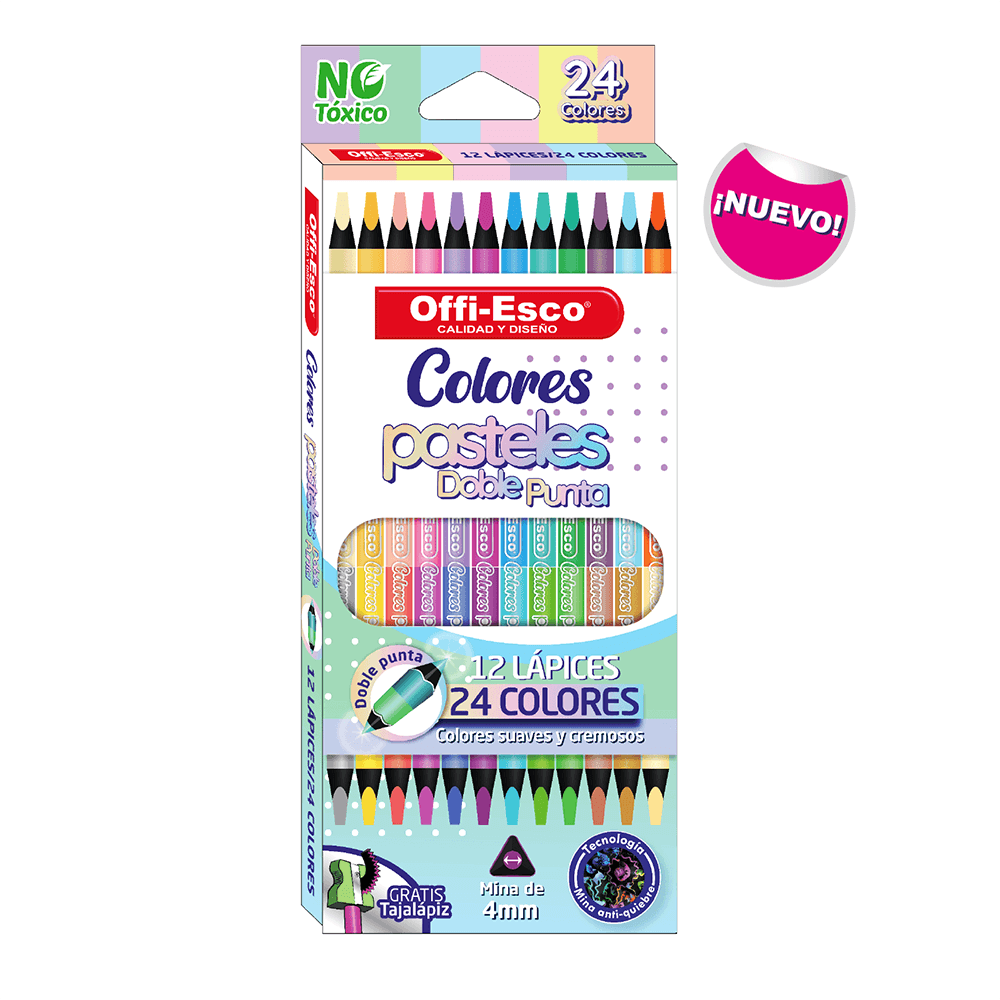 Colores Offi-Esco Pasteles x 12 de 2 Puntas