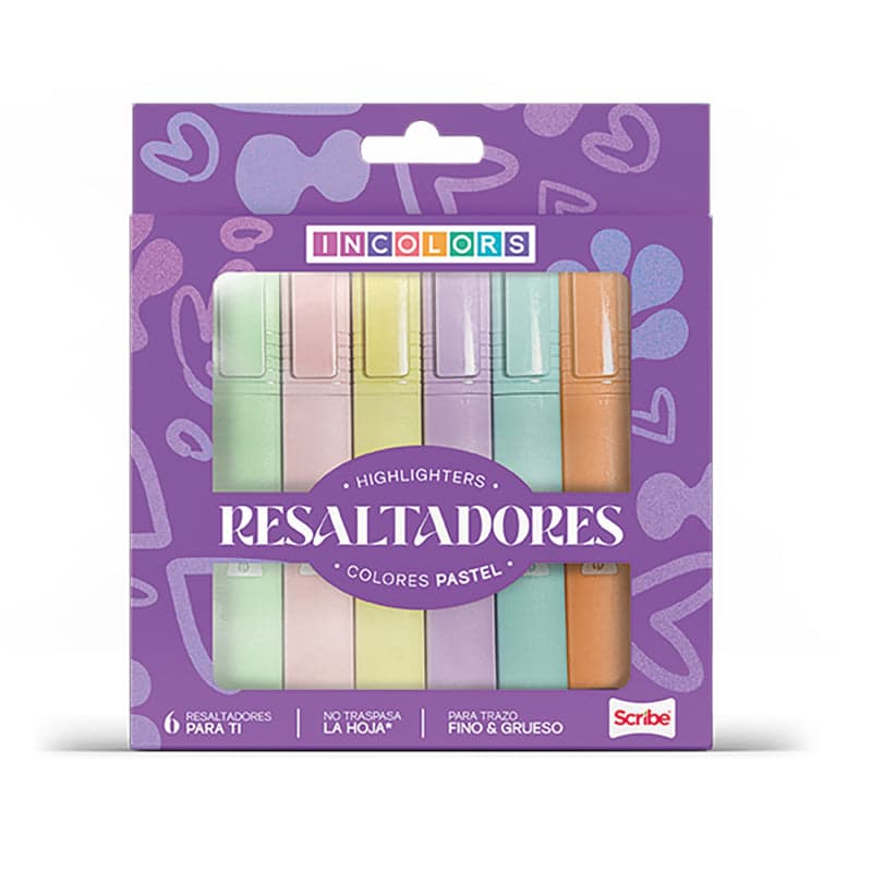 Resaltador Scribe Incolor Pastel x 6