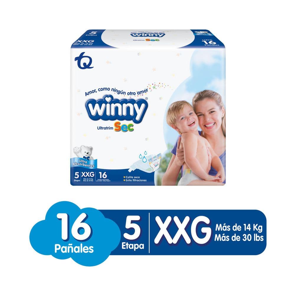 Pañales Winny Etapa 5 x 16 Unidades, 8 Paquetes