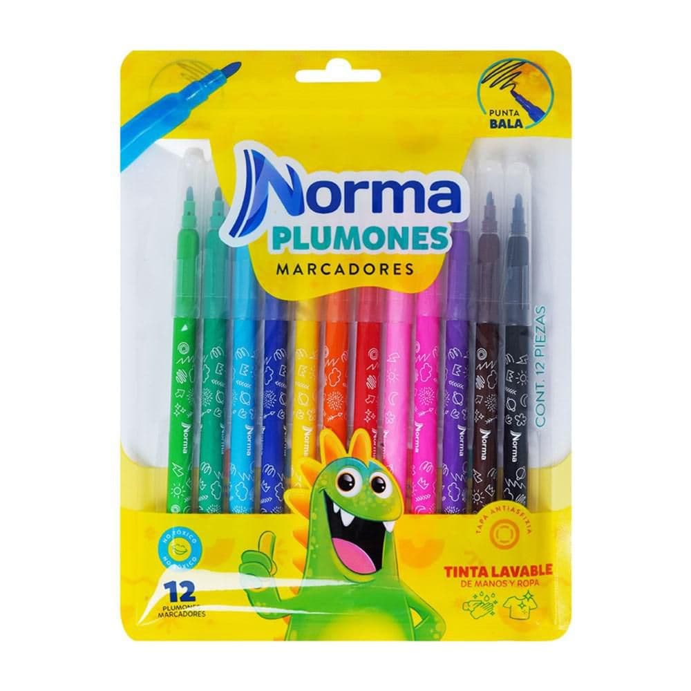 Plumón Lavable Norma Punta Bala x 12