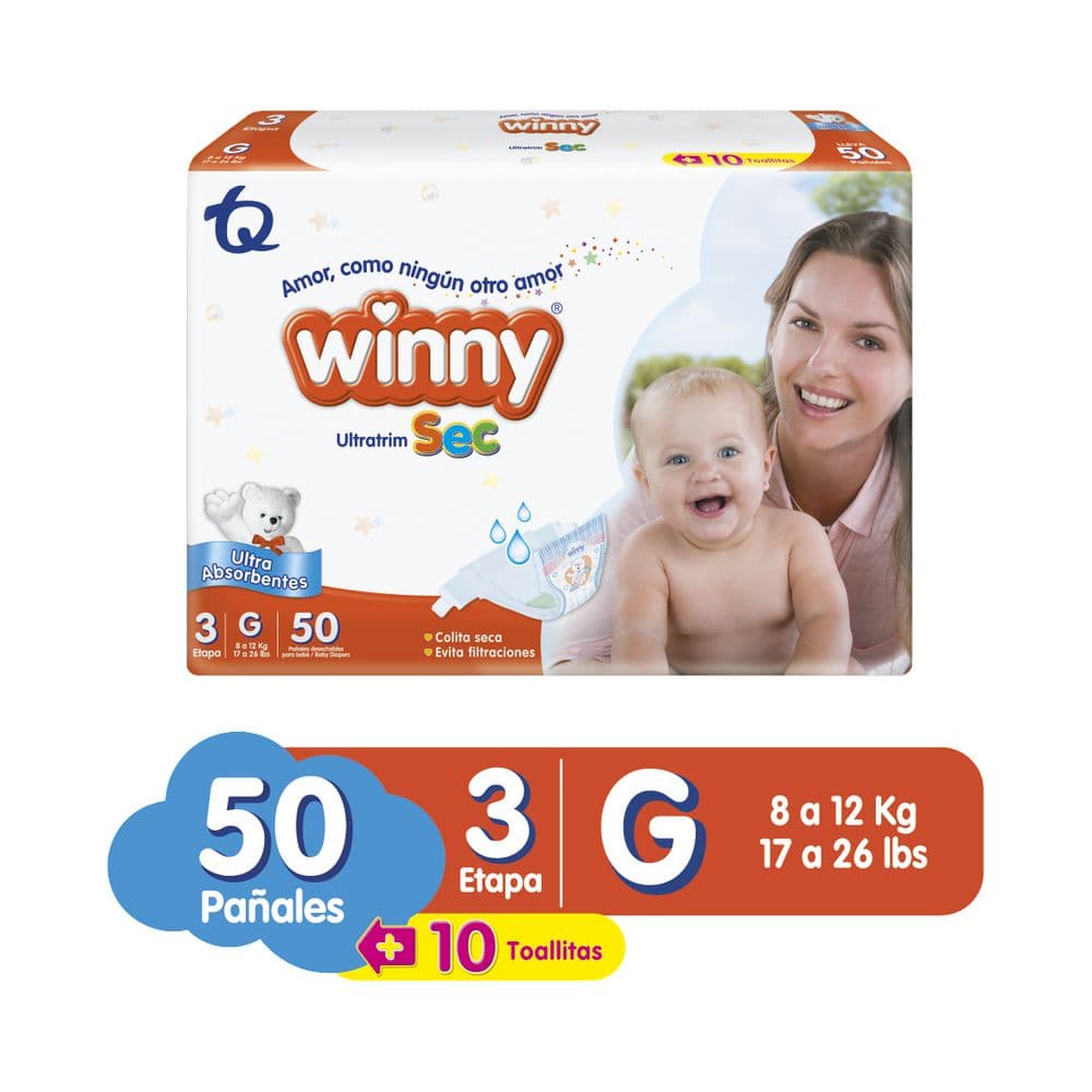 Pañales Winny Etapa 3 x 100 Unidades, 2 Paquetes