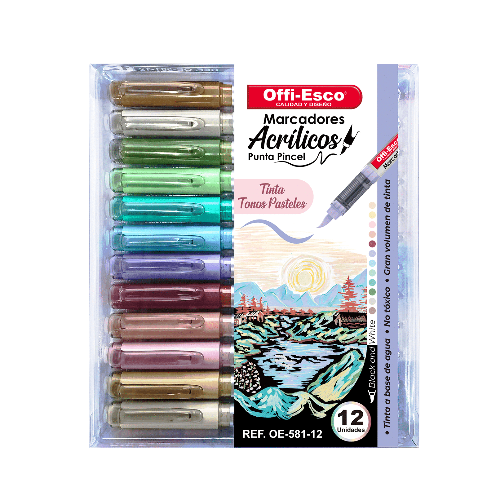 Plumón Acrílico Punta Pincel Pastel Offi-Esco (Ref. OE-581-12)