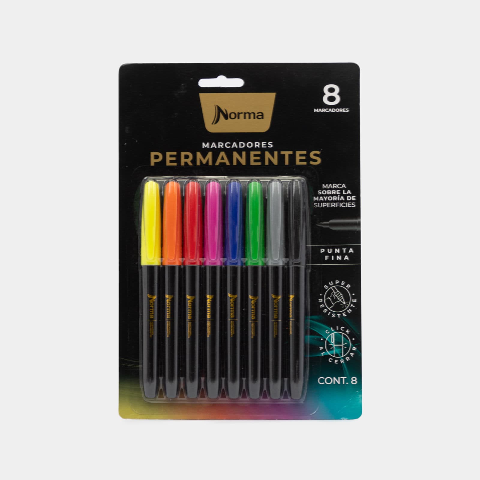 Marcador Premium Norma Punta Fina Tonos Fuertes x 8