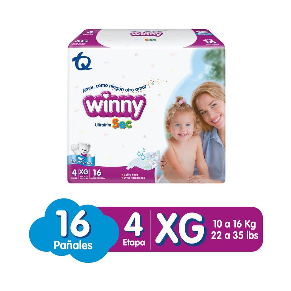 Pañales Winny Etapa 4 x 16 Unidades, 8 Paquetes