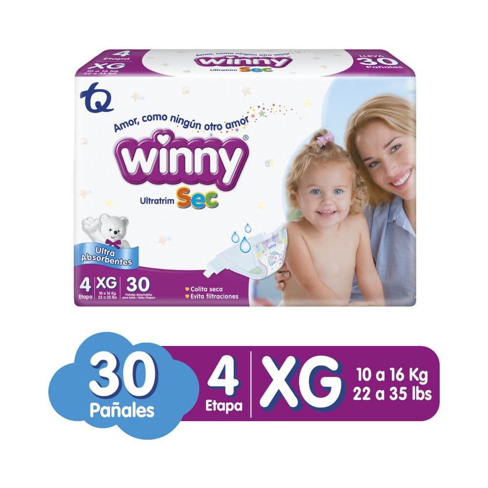 Pañales Winny Etapa 4 x 30 Unidades, 8 Paquetes