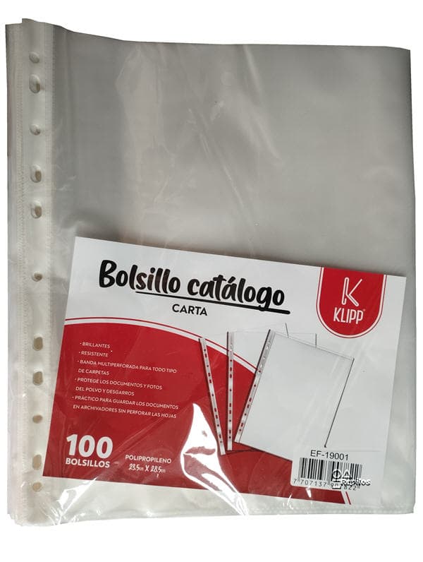 Bolsillo de Catálogo Klipp Corriente Delgado Carta x 100