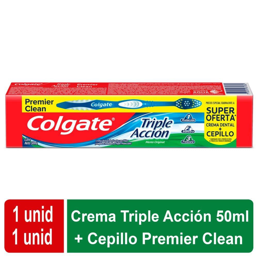 Crema Dental Colgate Triple Acción 50 ml con Cepillo, Caja x 96