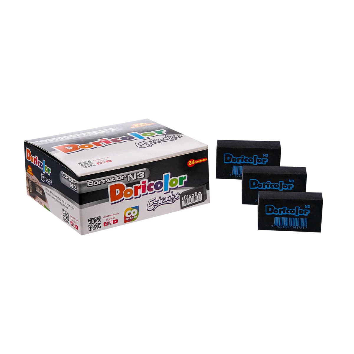 Borrador Doricolor Negro 3 x 24